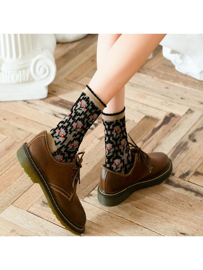 Rufia - Vintage Embroidered Mid-Calf Socks - Soft &amp; Chic