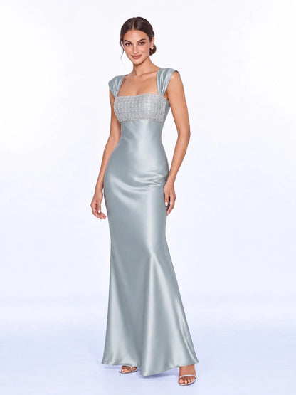 Gemma Satin Rhinestone Maxi Dress