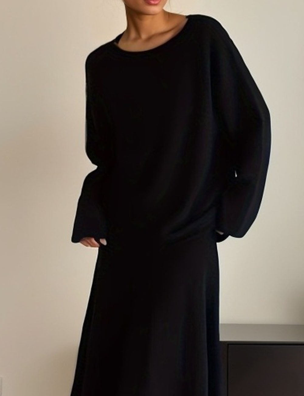 2 Pcs Fall Knit Loose Sweater Midi Skirt Set