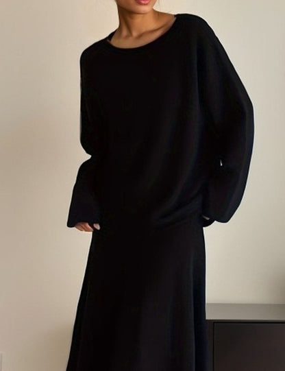 2 Pcs Fall Knit Loose Sweater Midi Skirt Set