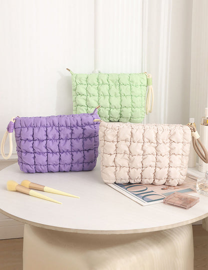 Puffer Quilted Solid Color Portable Cosmetic Bag