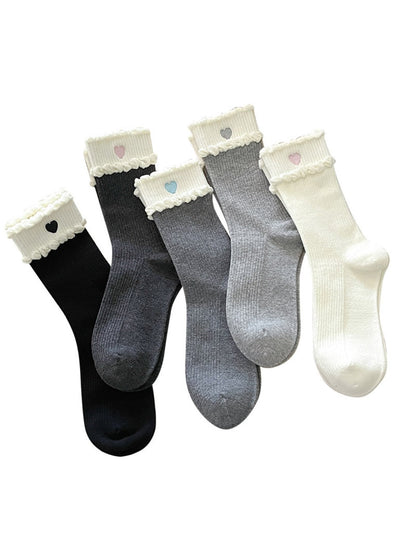 Rufia - Sweet Heart Embroidered Mid-Calf Winter Socks