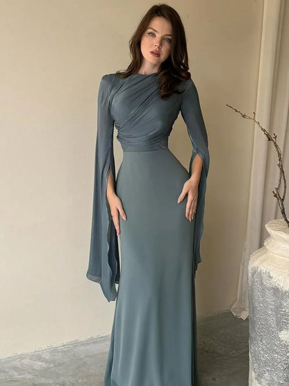 Alissa Long-Sleeve Ruched Mermaid Maxi Dress