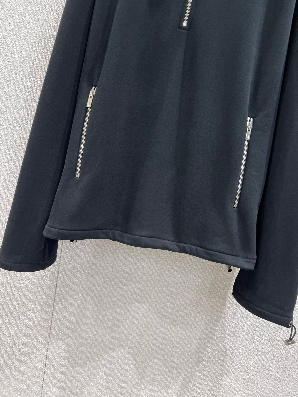 Miumiu 25FW Micro-logo Embroidered Half-zip Sweatshirt Black Cotton