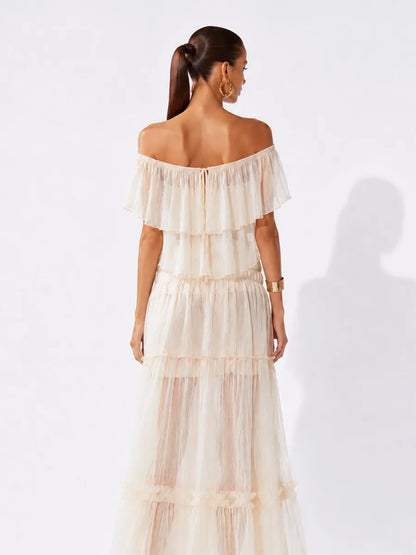 Raquel Elegant Off-Shoulder Top and Mesh Maxi Skirt Set