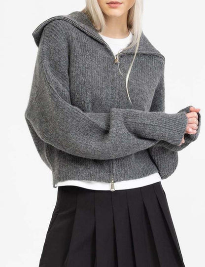 Fall Chunky Knit Open Front Zipper Cardigan