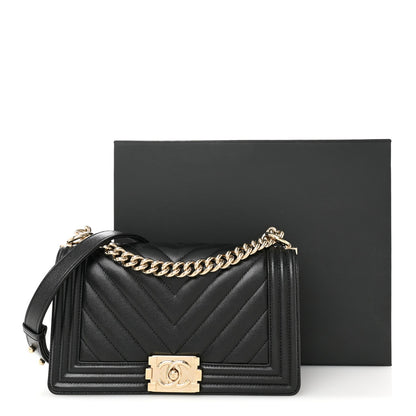 Caviar Chevron Quilted Medium Boy Flap Black