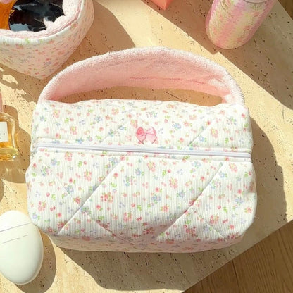 Soft Plush Cute Bow Print Cosmetic Bag