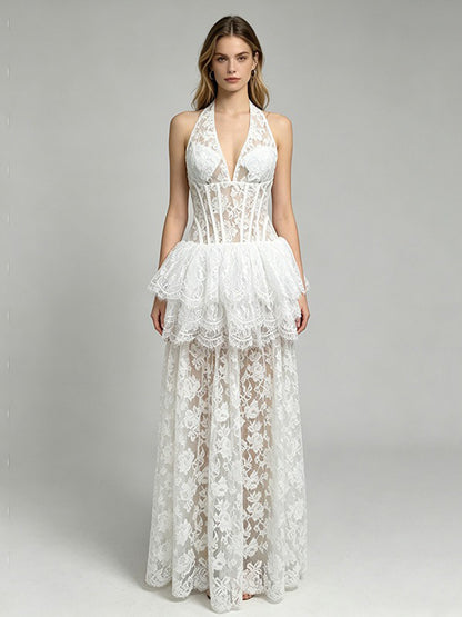 Jocelyn Lace-Panel Halter Maxi Dress