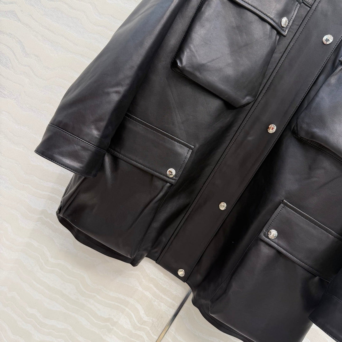Prada 26S Biker Jacket Long Black Leather Lambskin 341245