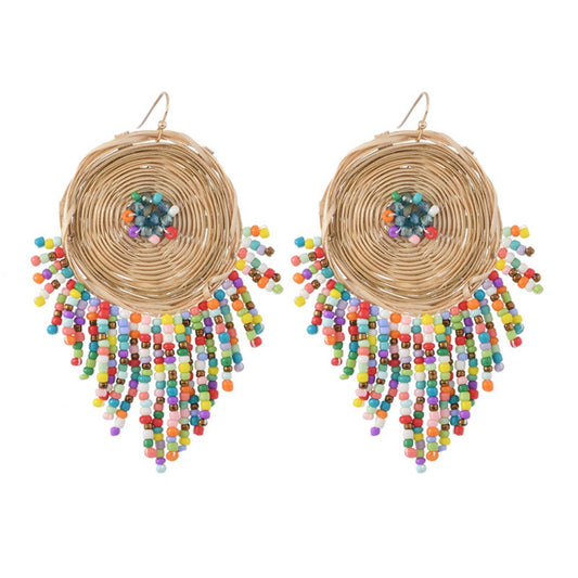 Earwish - Boho Woven Beaded Fringe Earrings - Vintage &amp; Special