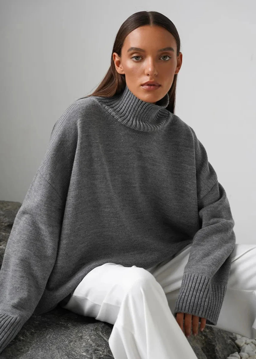 Loose Fit Cotton Knit Turtleneck Sweater