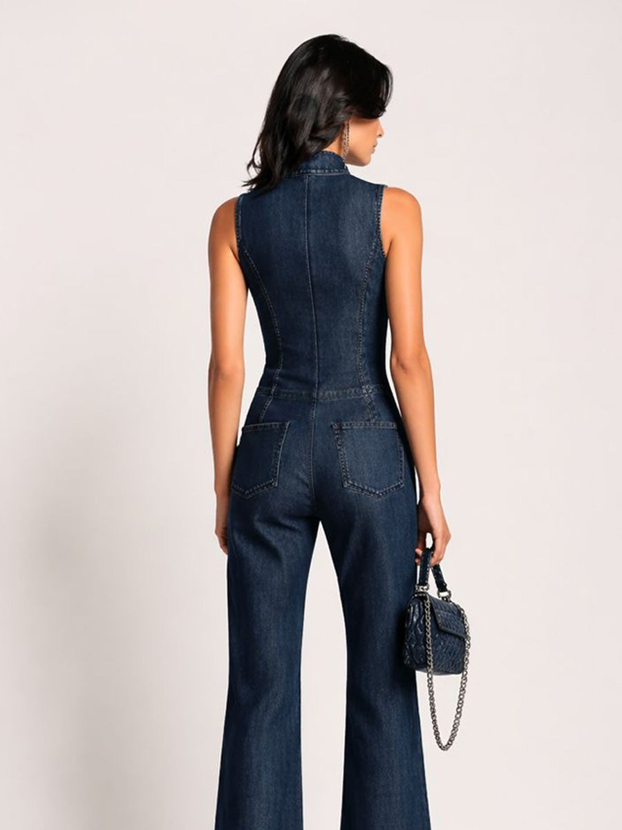 Ariana Sleeveless High-Neck Denim Jumpsuit