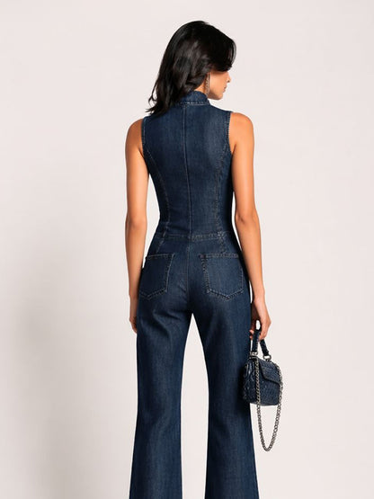 Ariana Sleeveless High-Neck Denim Jumpsuit