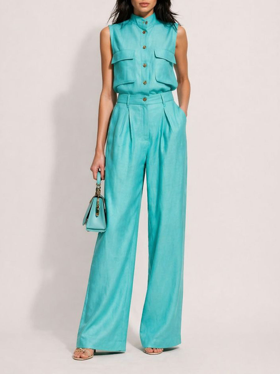 Briella Sleeveless Vest Wide-Leg Pants Set