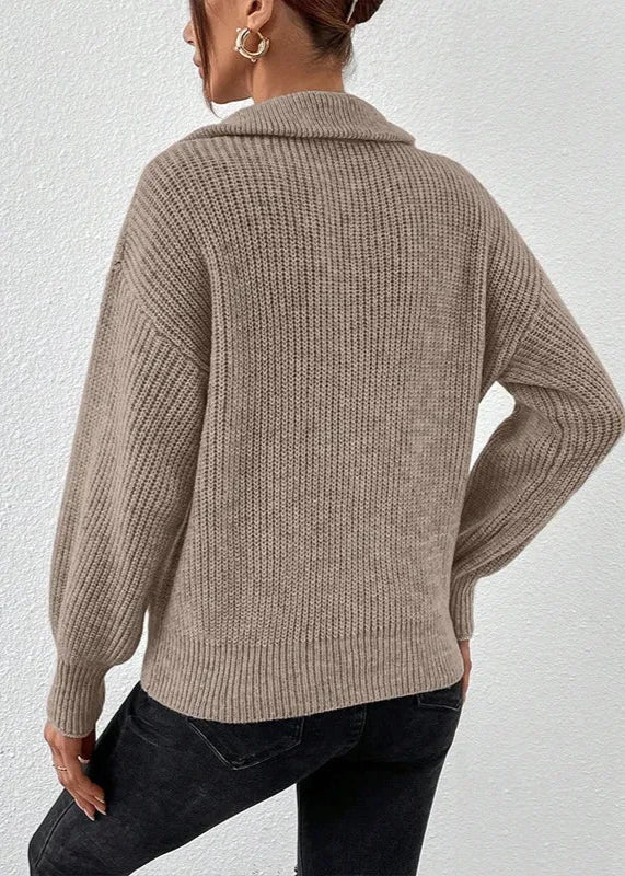 Cozy Knit Sweater With Zipper Detail