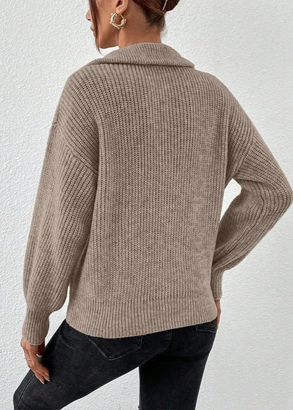 Cozy Knit Sweater With Zipper Detail