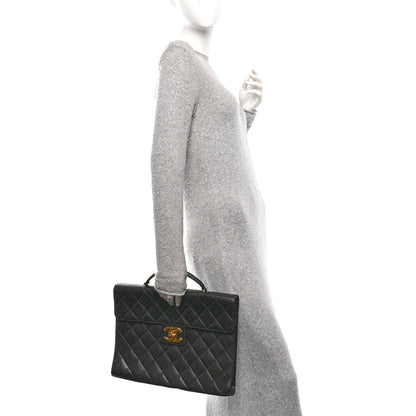 Caviar Quilted Briefcase Laptop Bag Black