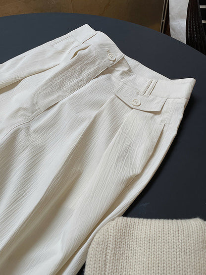Original Simple Casual Loose Wide Legs Pleated Solid Color Pants