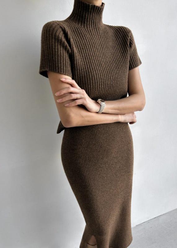 Two Piece Knit Set With Mock Neck And Skirt