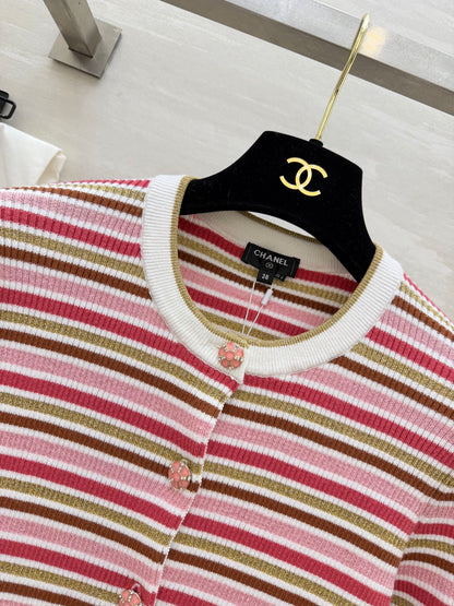 CC Button-down Striped Knit Long-Sleeve Cardigan 344741