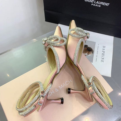 Mach & Mach Rhinestone Double Bow 65mm Sandals Pink Silk