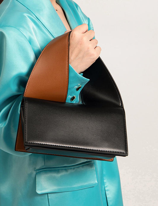 Color Block Twisted Square Tote Shoulder Bag
