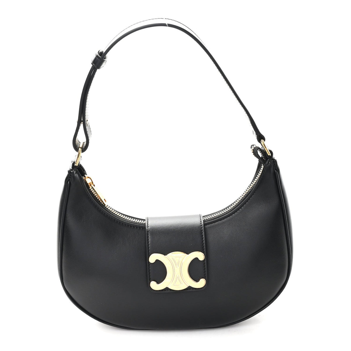 Smooth Calfskin Medium Strap Ava Triomphe Shoulder Bag Black