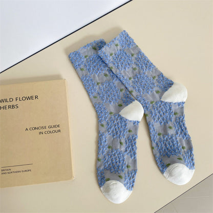 Rufia - Court-Style Embossed Floral Mid-Calf Socks