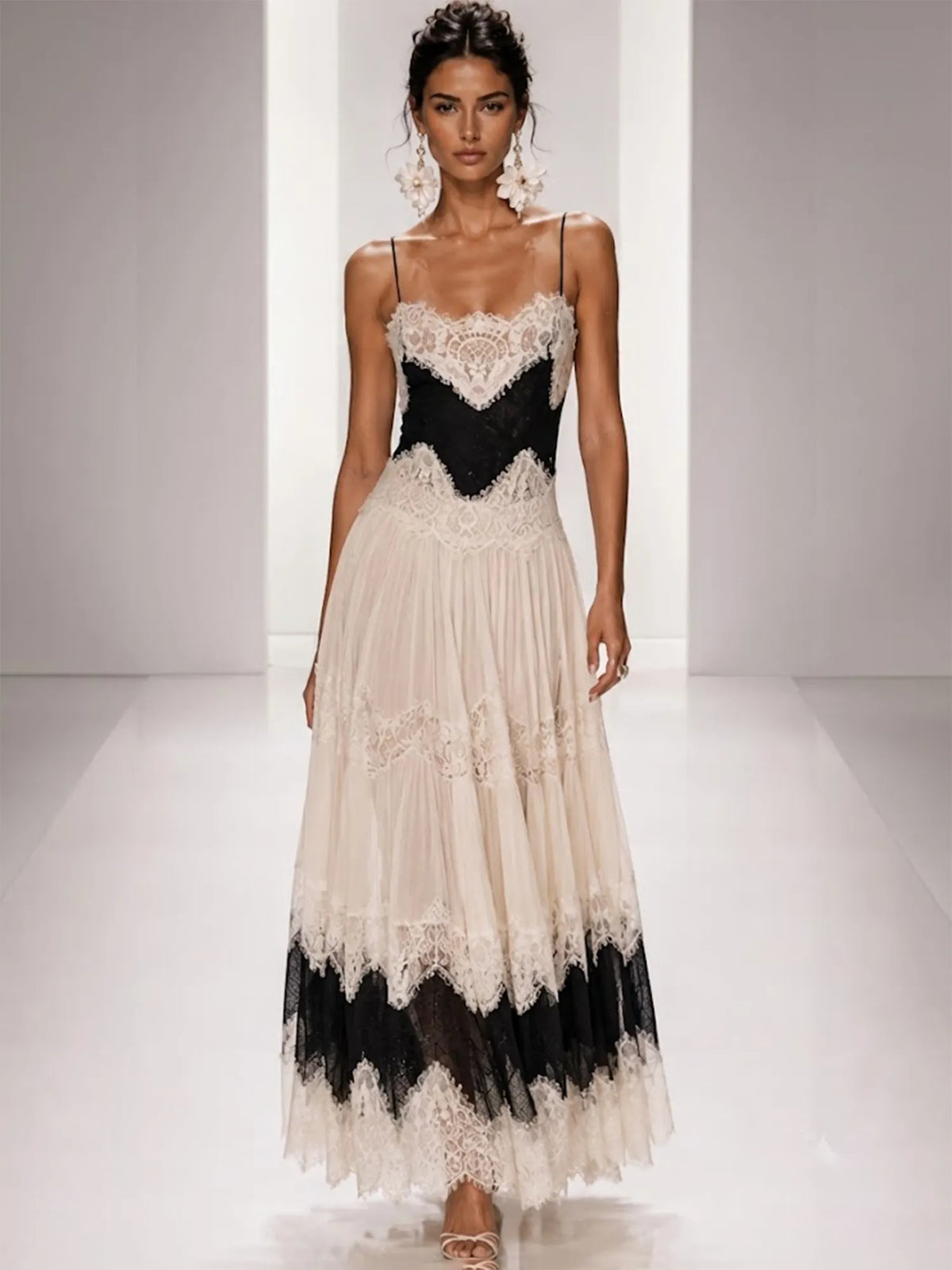 Freya Elegant Lace-Panel Maxi Dress