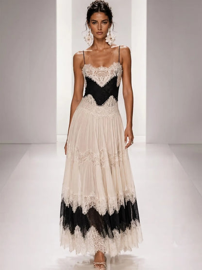 Freya Elegant Lace-Panel Maxi Dress