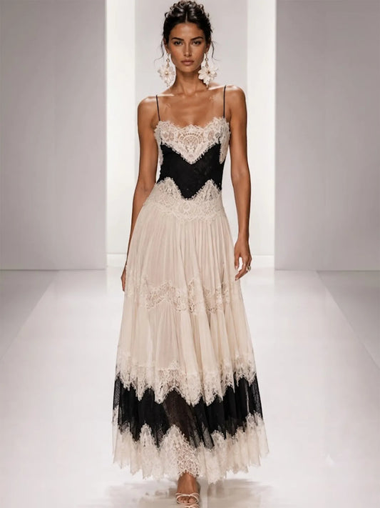 Freya Elegant Lace-Panel Maxi Dress
