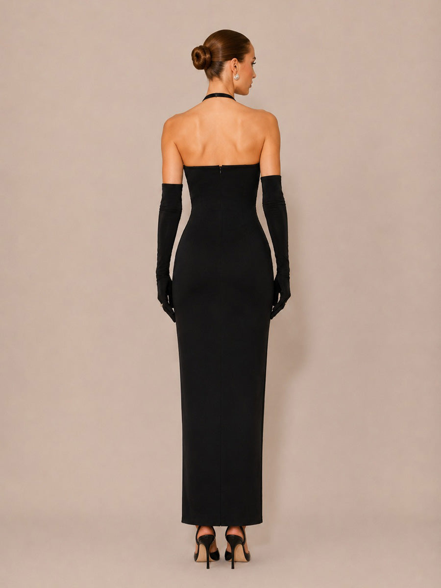 Brynn Beaded Halter-Neck Cut-Out Maxi Dress