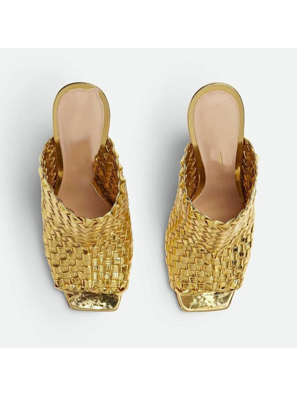 Elara Leather Woven Square-Toe Sandals