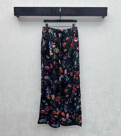 GG SS26 Printed Straight Leg Trousers Black Multicolor Silk 351694