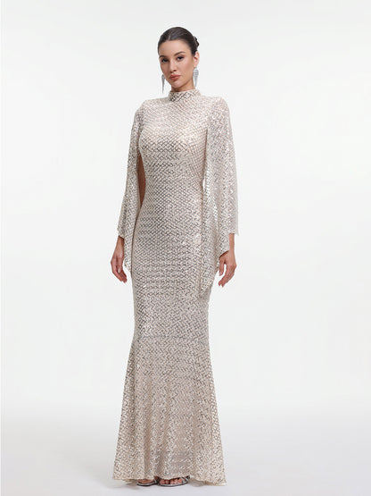 Marcella Contour Cape Sleeve Sequin Maxi Dress