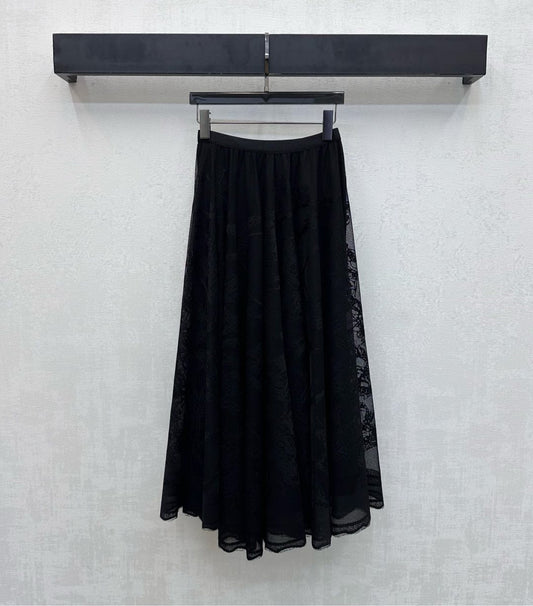 CD Lace Mesh Midi Skirt Black Polyester 350179