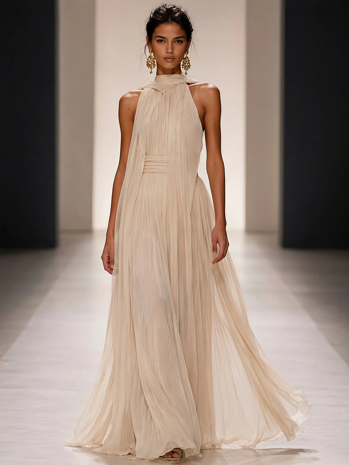 Cecilia Sleeveless Open-Back Chiffon Maxi Dress