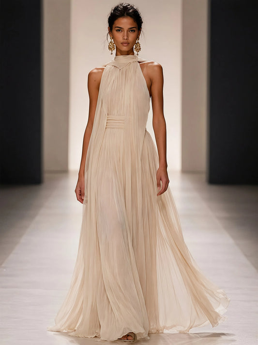 Cecilia Sleeveless Open-Back Chiffon Maxi Dress