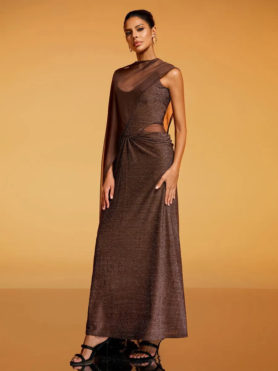 Iris Cape Glitter Maxi Dress