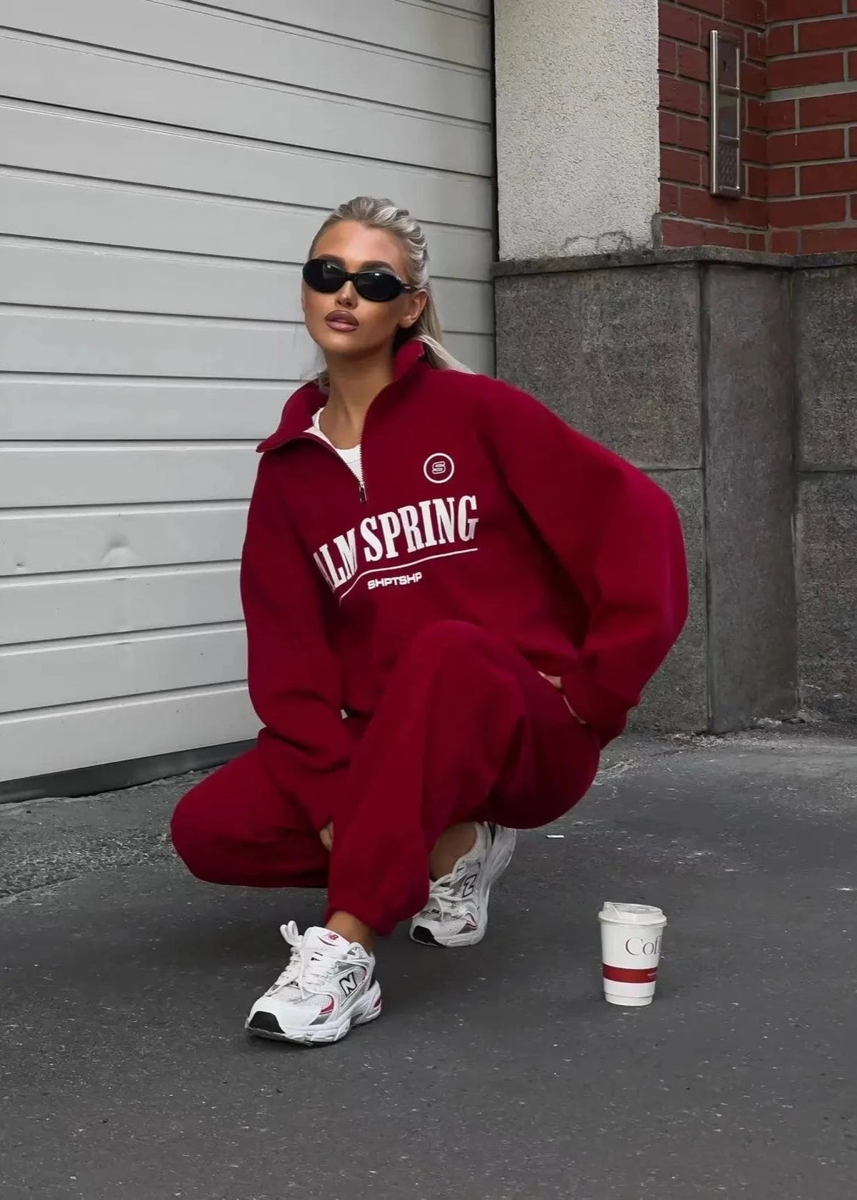 Letter Print Zip Up Sweater Set In Cozy Fabric
