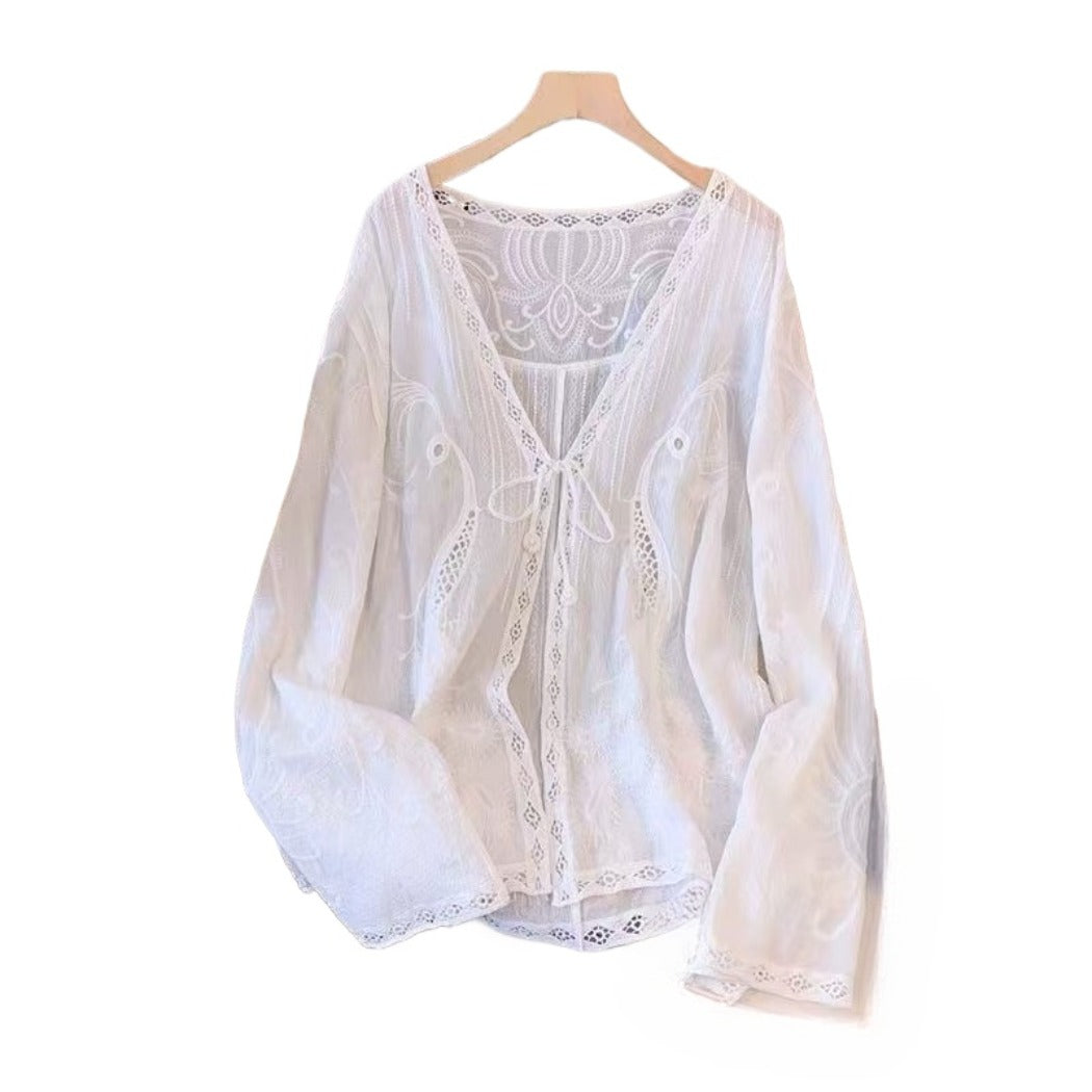 Crosa - Embroidered Lace Knit Cardigan Cover-Up