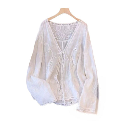 Crosa - Embroidered Lace Knit Cardigan Cover-Up