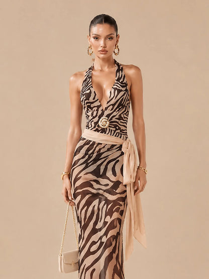 Grace Zebra-print Swimsuit Set
