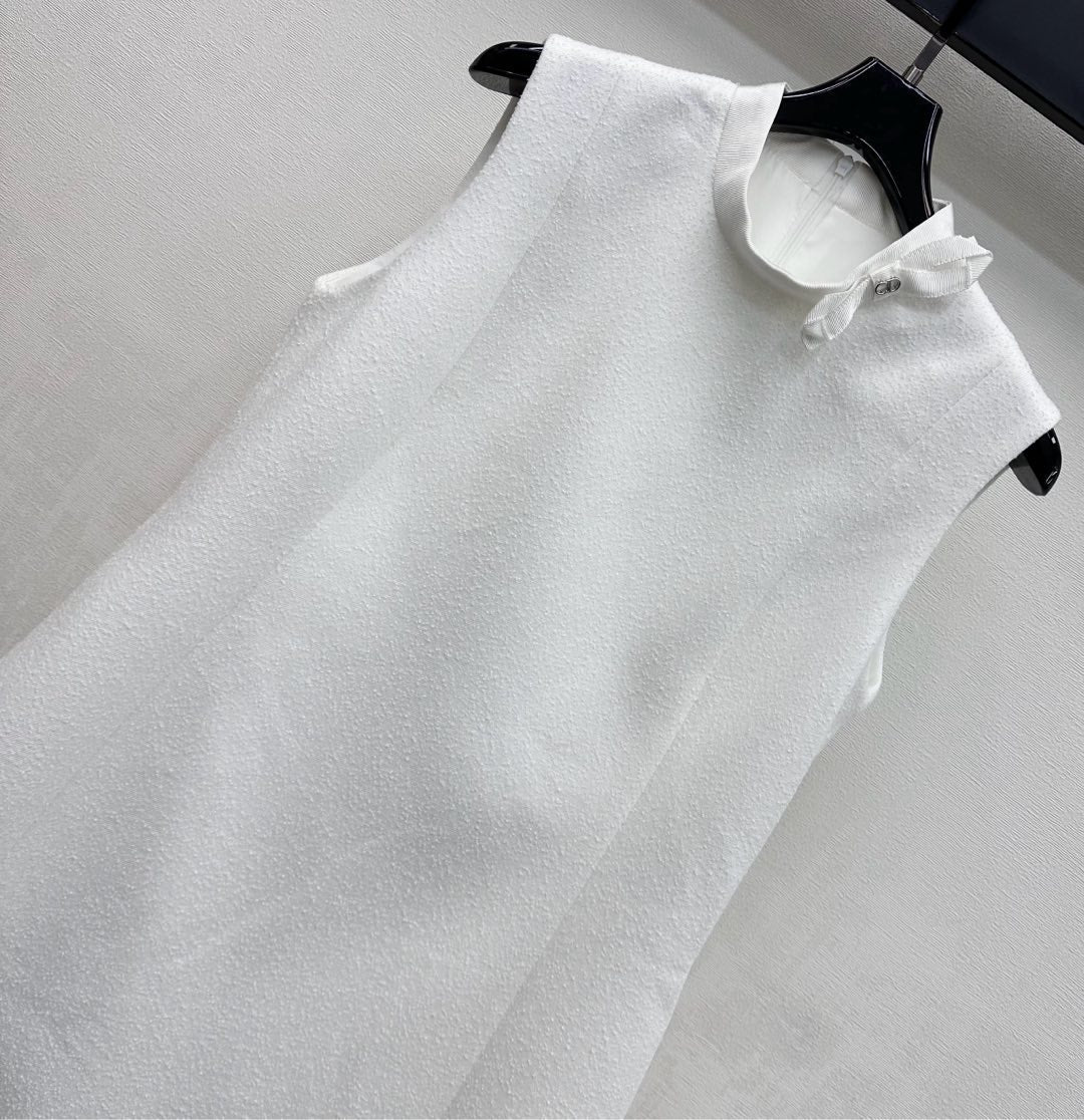 CD Logo-embellished Coarse Vest Dress White Polyester 350334