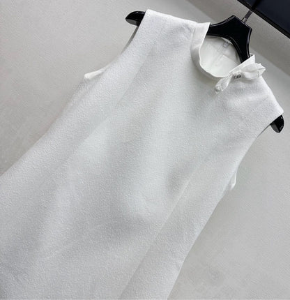 CD Logo-embellished Coarse Vest Dress White Polyester 350334