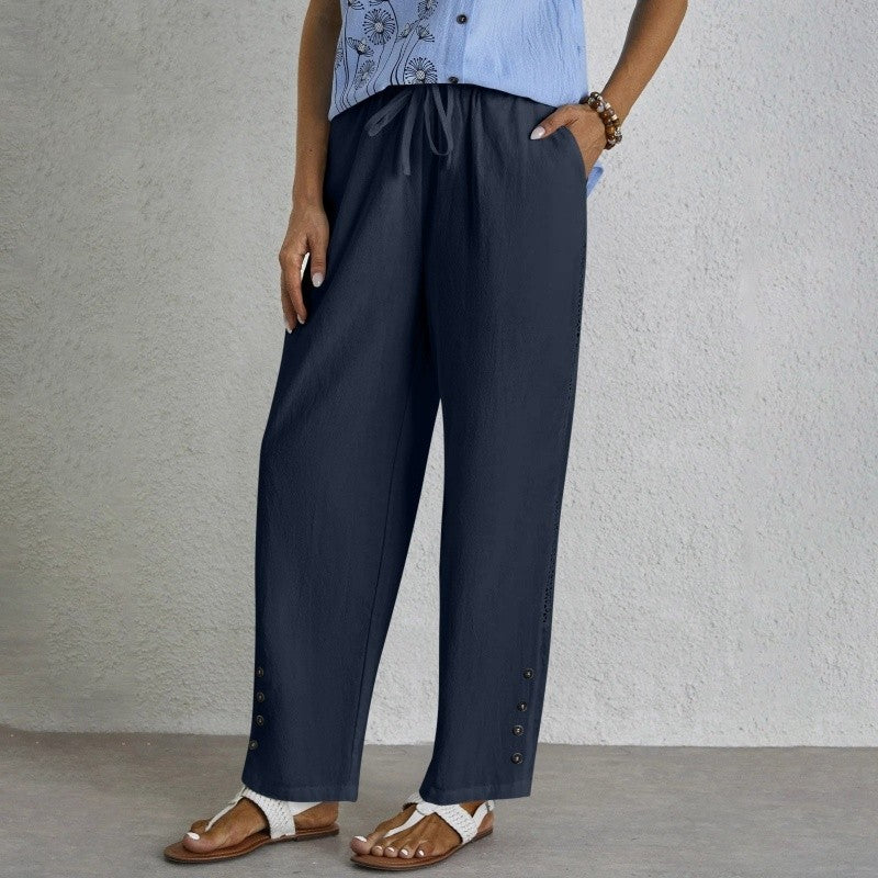 Pocket Lace Button Casual Pants