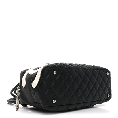 Calfskin Quilted Large Cambon Bowler Black White