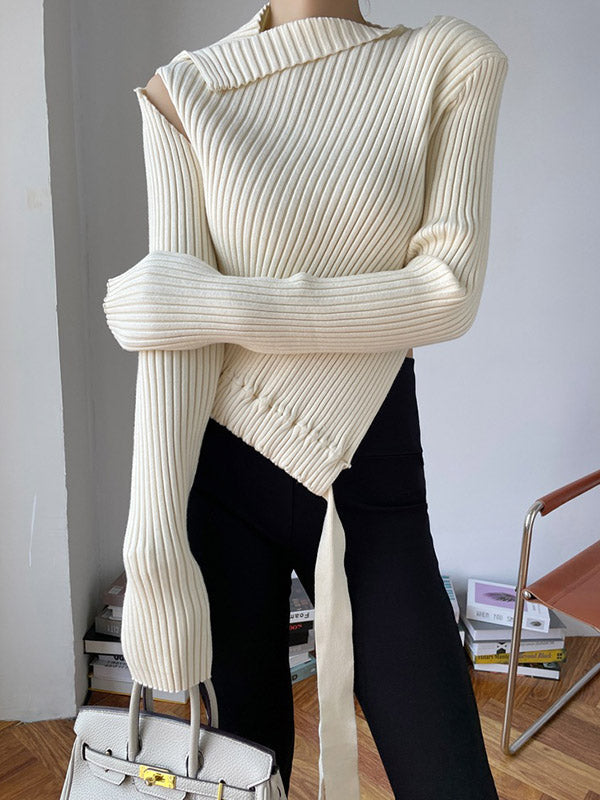 Original Stylish Solid Color Off-The-Shoulder Long Sleeves Sweater Top