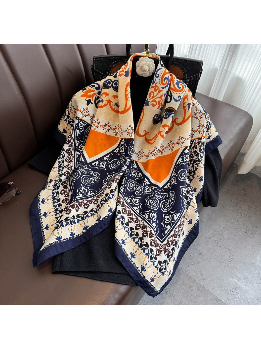 Scarvii - 35'' Vintage Boho Print Square Scarf - Chic &amp; Classic